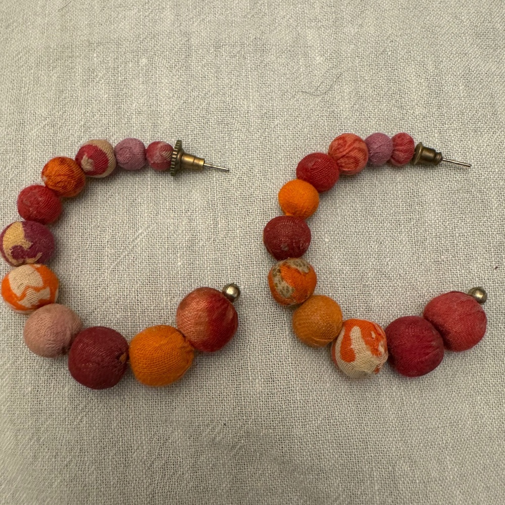 Cute Indian cloth bead earrings, never worn